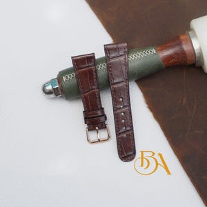 Dark Brown Alligator leather strap handcrafted. Real Alligator skin watch band, Unique leather band. Exotic leather watch strap