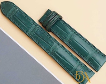 Green Alligator Leather Watch Strap, Full Grain Band