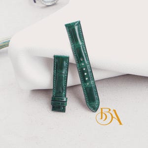 Glossy Green Alligator leather watch strap. Quick release leather watch band, Exotic leather watch strap. Unique watch band leather handmade