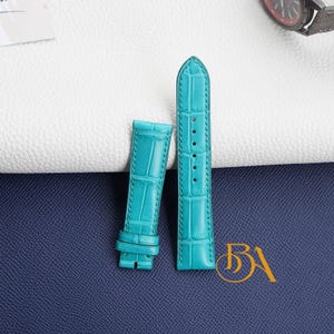 Matte Turquoise Alligator leather watch strap. Quick release leather watch band, Exotic leather watch strap. Unique watch band handcrafted