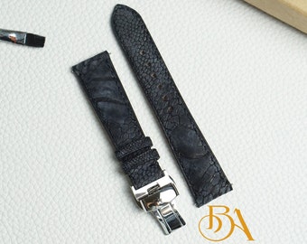 Dark Grey Nubuck Ostrich Leg Leather Watch Strap
