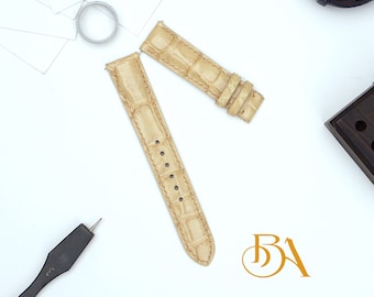Beige Alligator Leather Watch Strap