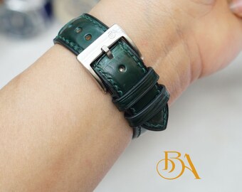 Dark Green Alligator Leather Watch Strap handcrafted