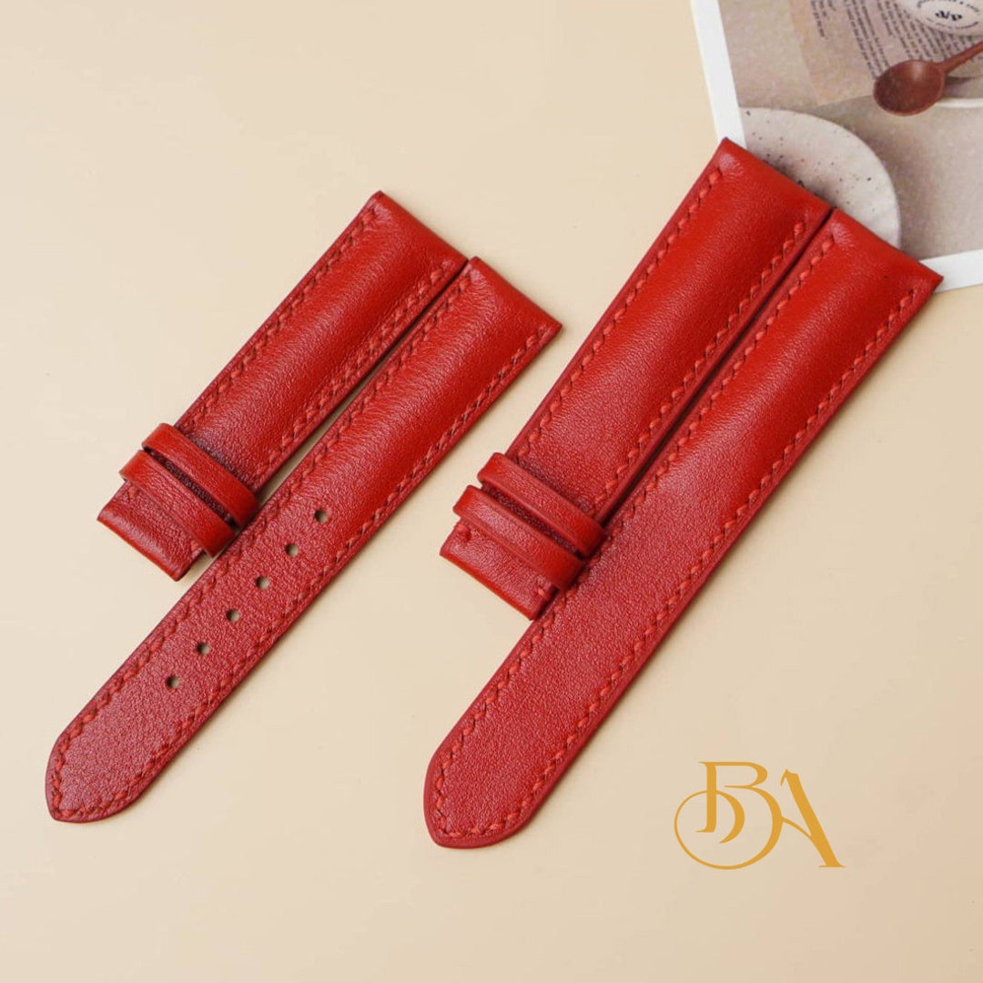 Red Nappa Leather Watch Band, Calf Leather Watch Strap. Handmade Calf