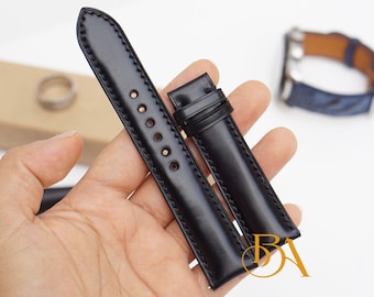 Black Shell Cordovan Leather Watch Band, Quick Release leather strap