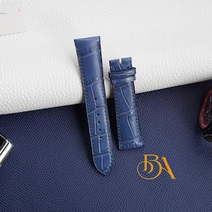 Premium Blue Alligator leather strap. Real Alligator skin watch band with Quick release spring bars, Exotic leather watch strap