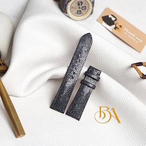 Premium Stingray watch strap, Handmade Black Stingray leather watch band. Unique watch band leather. Leather replacement straps handcrafted
