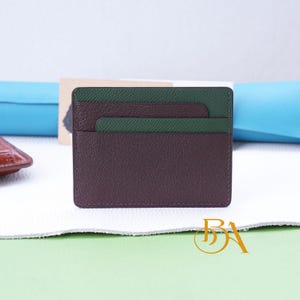 Handmade leather card holder wallet, Premium Epsom leather Slim card holder. Minimalist wallet. Alran Sully leather credit card wallet.