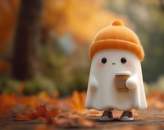 Cute Halloween Ghost Digital Download | Autumn Ghost Clipart | Fall Coffee Ghost PNG | Spooky Season Wall Art | Digital Sublimation Design
