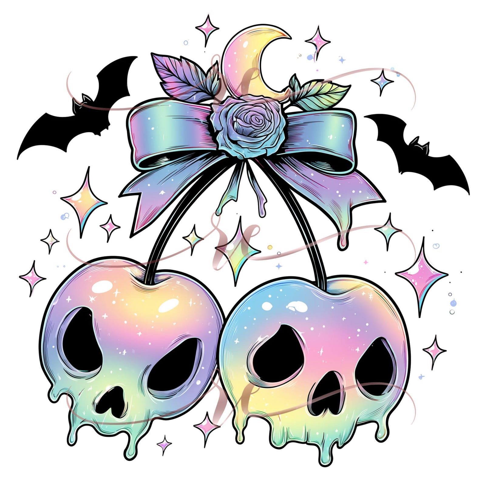 Pastel Goth Cherry Skulls PNG – Kawaii Dripping Skull Clipart, Cute ...