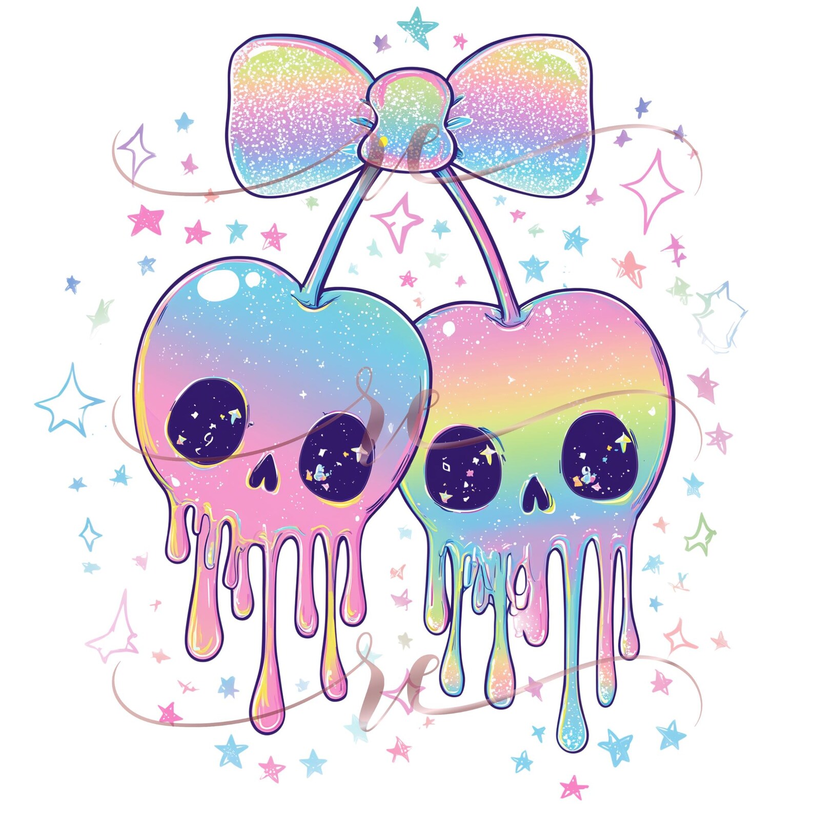 Pastel Goth Cherry Skulls PNG – Kawaii Dripping Skull Clipart, Cute ...