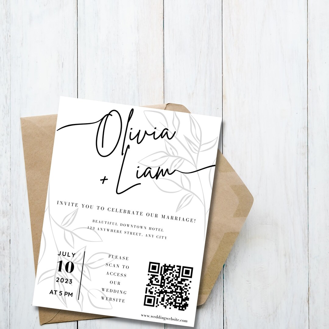 Modern Wedding Invitation With QR Code, Wedding Website Invite, Simple ...