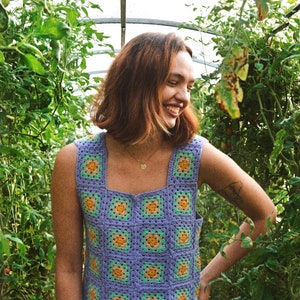 Granny Square Tee, Summer Boho Style Shirt, Festival Clothing, Handknitted Top, Crochet Tank Top, Crochet Clothing | BLEU