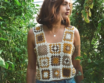 Crochet Crop Top, Granny Square Crochet Boho Top, Multicolored Patchwork Top, Handmade Summer Top | JUNO