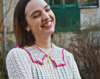 Handmade Colorful Accessory, Granny Square Collar, Knitted Detachable Collar, Lovely Vintage Accessory, Cute Necklace for Her