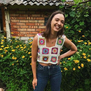 Handmade Crochet Crop Top - Colorful Boho Granny Square Top - Festival Summer Fashion - Vintage Hippie Tank - Customizable Crochet Top