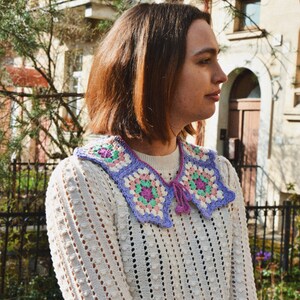 Crochet Colorful Collar Accessory, Knitted Collar Necklace, Handmade Vintage Style Collar, Peter Pan Detachable Collar, Granny Square Collar image 5