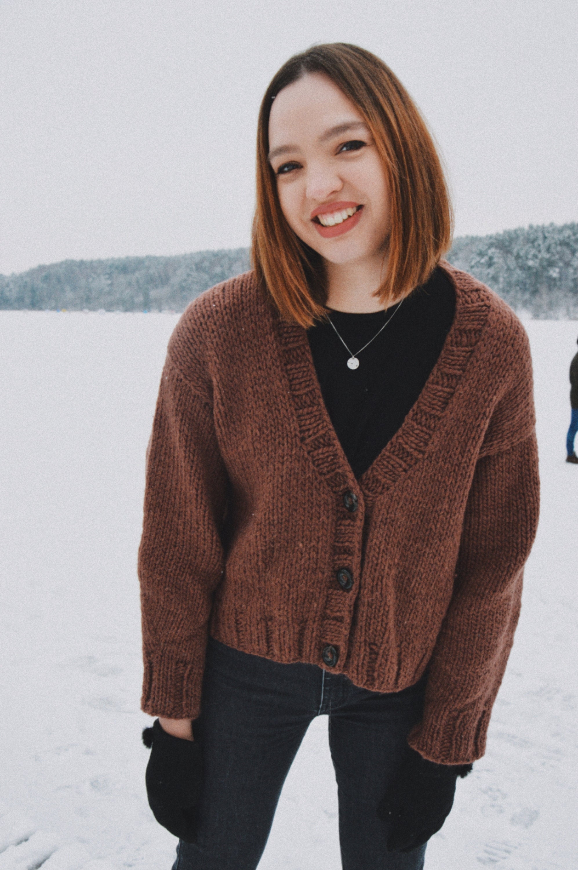 Damen Zimtfarbene Strickjacke Strickset Für Pullover Mit