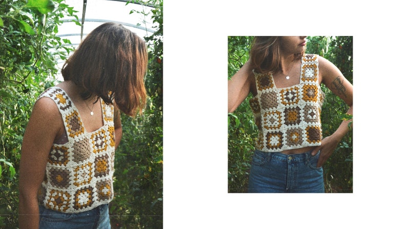 Crochet Crop Top, Granny Square Crochet Boho Top, Multicolored Patchwork Top, Handmade Summer Top JUNO image 2