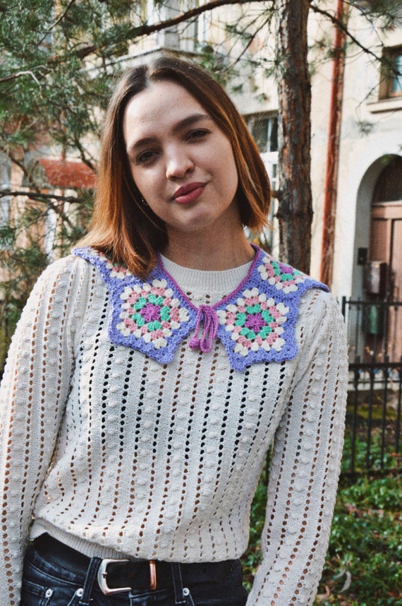Crochet Colorful Collar Accessory, Knitted Collar Necklace 