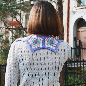 Crochet Colorful Collar Accessory, Knitted Collar Necklace, Handmade Vintage Style Collar, Peter Pan Detachable Collar, Granny Square Collar image 3