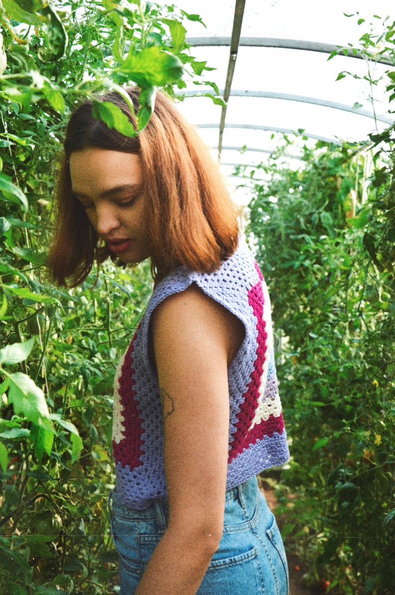 Crochet Granny Square Vest, 80s Style Clothing, Hand Knit Top, Colorful Crochet, Retro Pattern Top, Vintage Top JASMINE image 2