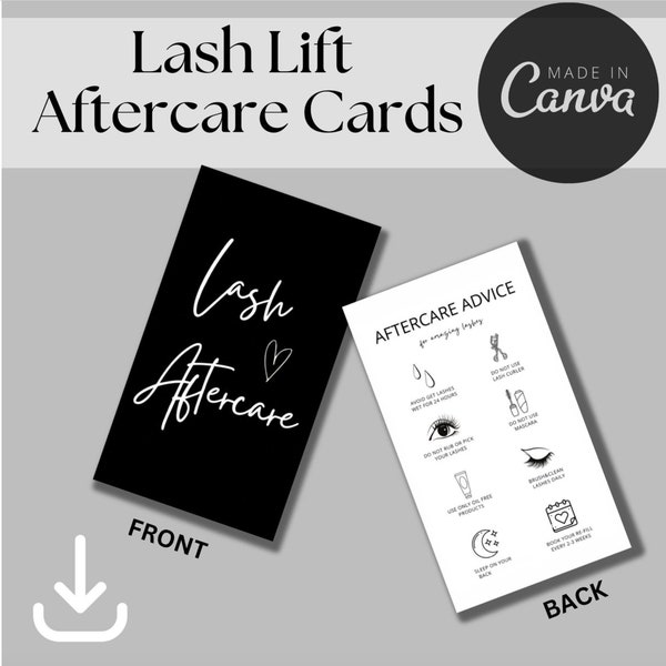 Lash Lift Aftercare Card Template Lash Tech Card Template Lashes Lift Aftercare Beauty Salon Card Template Canva Template