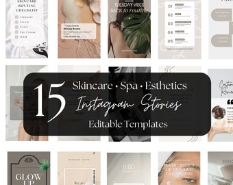 15 Skincare Instagram Templates | Skincare Social Media | Instagram Stories | Skincare Canva Template | Spa Social Media Templates |