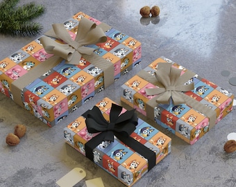 Bluey and Friends Wrapping Paper - Colorful Brady Bunch Design | Perfect for Birthdays, Holidays & Special Occasions | 28" x 39"