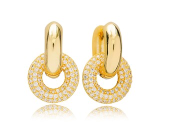 Handmade luxury elegant 925 sterling silver 18k gold-plated earrings "Interlocking" quality guaranteed