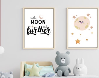 Kinderzimmer-Druck-Set, Babyzimmer, neu geboren, druckbare Wandkunst, Wand-Dekor-Kunst, Liebe dich bis zum Mond, Liebeskunst, Baby, Mutterliebe, Wunder