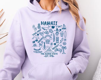Sudadera con capucha de Hawái, sudadera con ilustración de Aloha, jersey de vacaciones en la isla, ropa de costa tropical