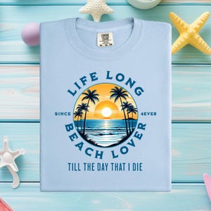 Comfort Colors Beach Lover T-Shirt: Sunset Palm Tree Graphic