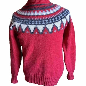 Vintage Woolrich Men&#39;s Sweater Wool Fair Isle Nordic Print Red Grey Large EUC!