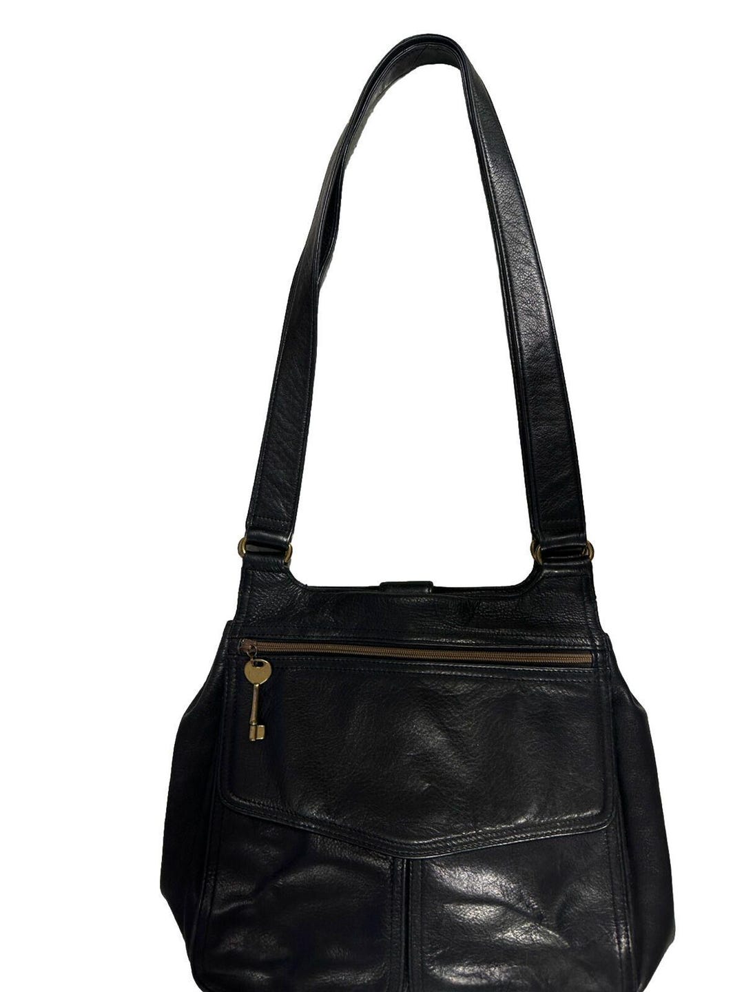 Fossil Vintage Black Pebbled Leather Convertible Backpack Shoulder Bag Purse Fossil Megan Womens Backpack Black Pebbled Leather  main image 2