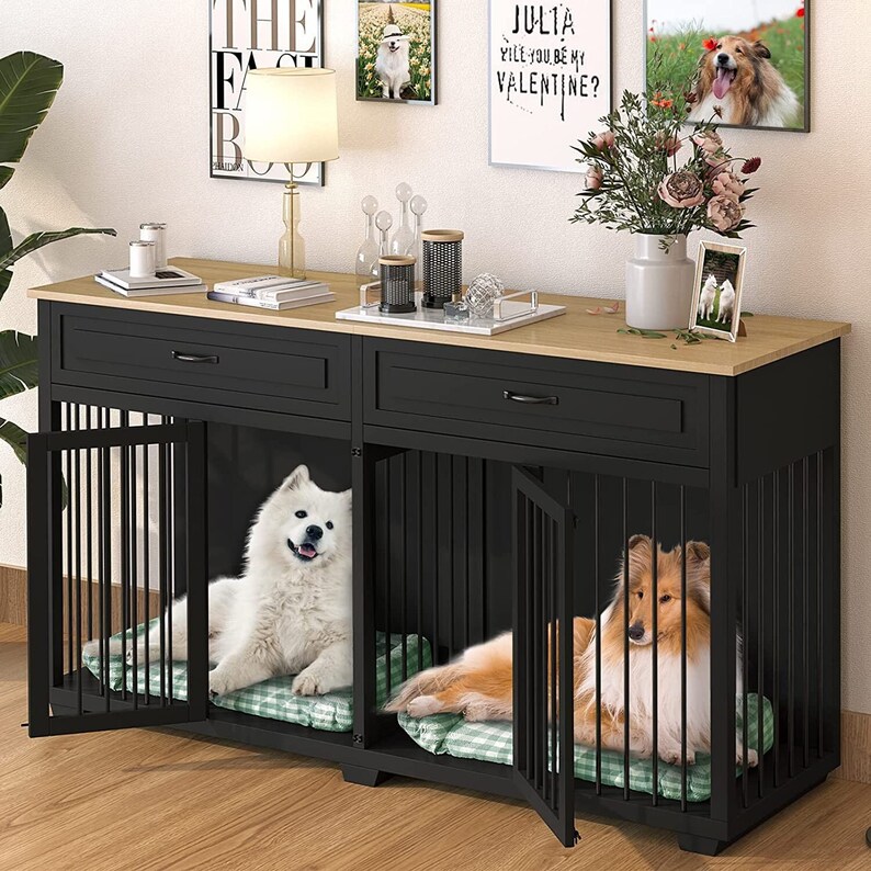 Large Dog Crate and TV Stand Dog Kennel With Double Doors Etsy