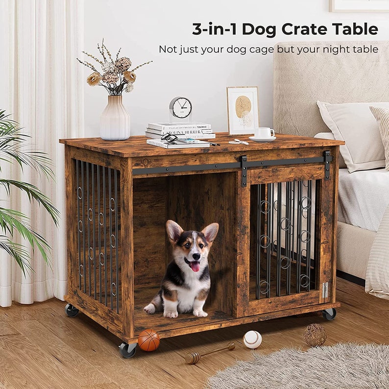 Dog Crate With Sliding Barn Door Wooden Dog House Dog Etsy
