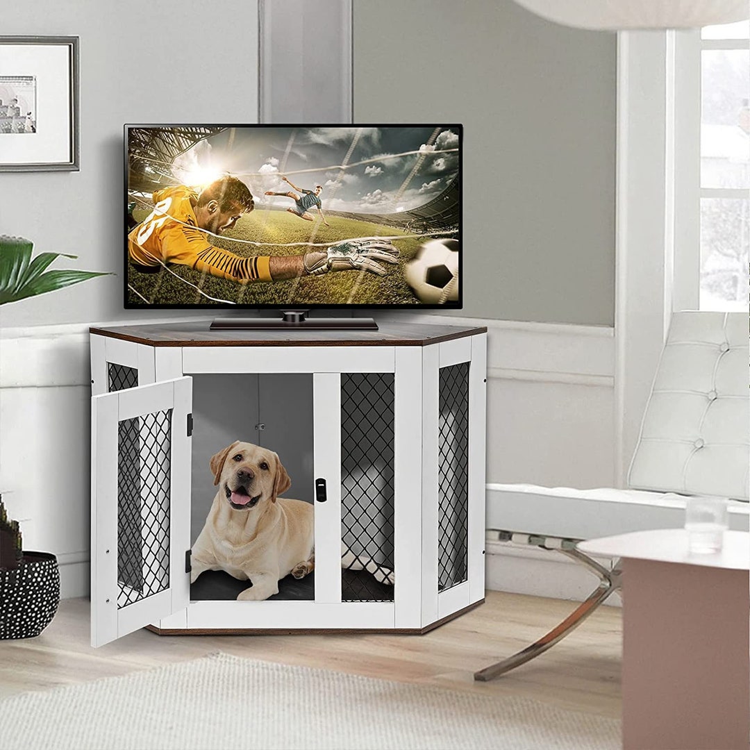 Corner Dog Crate TV Stand Wooden Dog Kennel End Table With Etsy