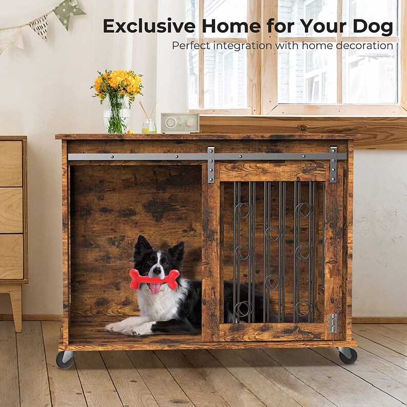 Dog Crate With Sliding Barn Door Wooden Dog House Dog Etsy