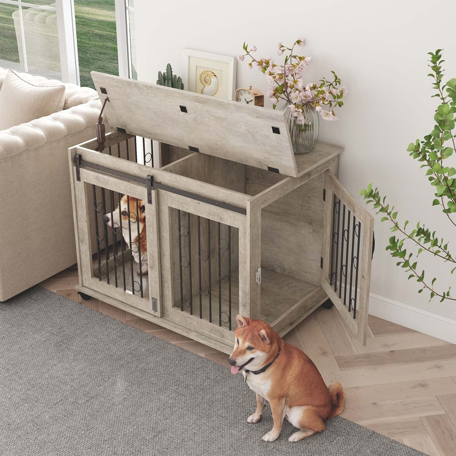 Dog Crate With Sliding Barn Door Wooden Dog House Dog Etsy