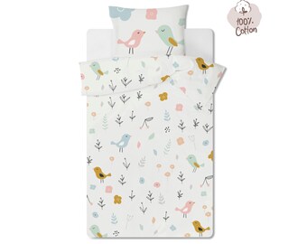 Baby Duvet Cover, Kid Duvet Cover,Kids and Baby Duvet Covers, Singing Bird Duvet Set, Single Organic Cotton Satin Duvet Set