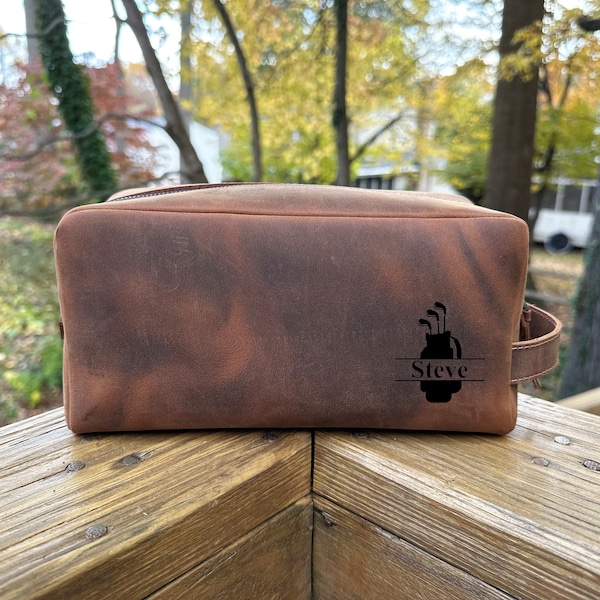 Personalized Leather Toiletry Bag/Dopp Kit/Christmas Gift/ Golf Lover/Travel Bag, Gifts for Dad