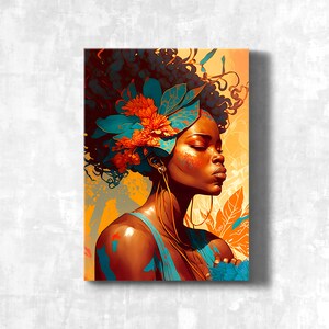 African Woman Floral Art Print: Black Culture, Feminist Power
