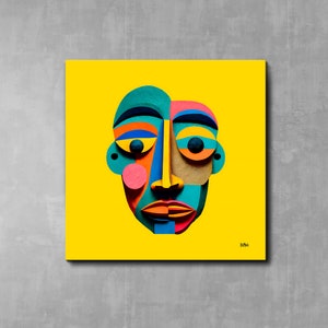 Ritratto di Picasso Astratto AFRICANO e Colorato Volto a Forma di Surrealismo Decorazione murale, Poster d'arte cubista moderno dal design divertente
