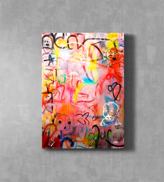 TABLEAU STREET ART,ART urbain, graffiti sur toile ,40x40 oevre unique 1/1 EUR 45,00 - FR
