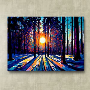 Sunset Forest Wall Art PRINT Impressionistische Natur Landschaft Poster Bäume und Schatten DIGITAL Download Bunt Woodland Decor ART