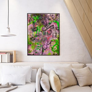 Kleurrijk SCHILDERIJ IN GRAFFITI BANKSY-stijl - stedelijke muurkunst caotische verf voor huisdecoratie
