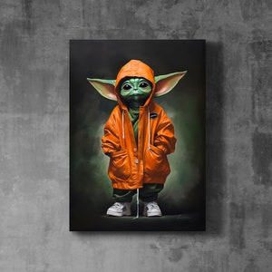 BABY YODA Star Wars Mandalorian & Disney Rap Style Ölgemälde Portrait ART, lustiges Wohndekor Grogu Poster Adorable Yoda Popkultur