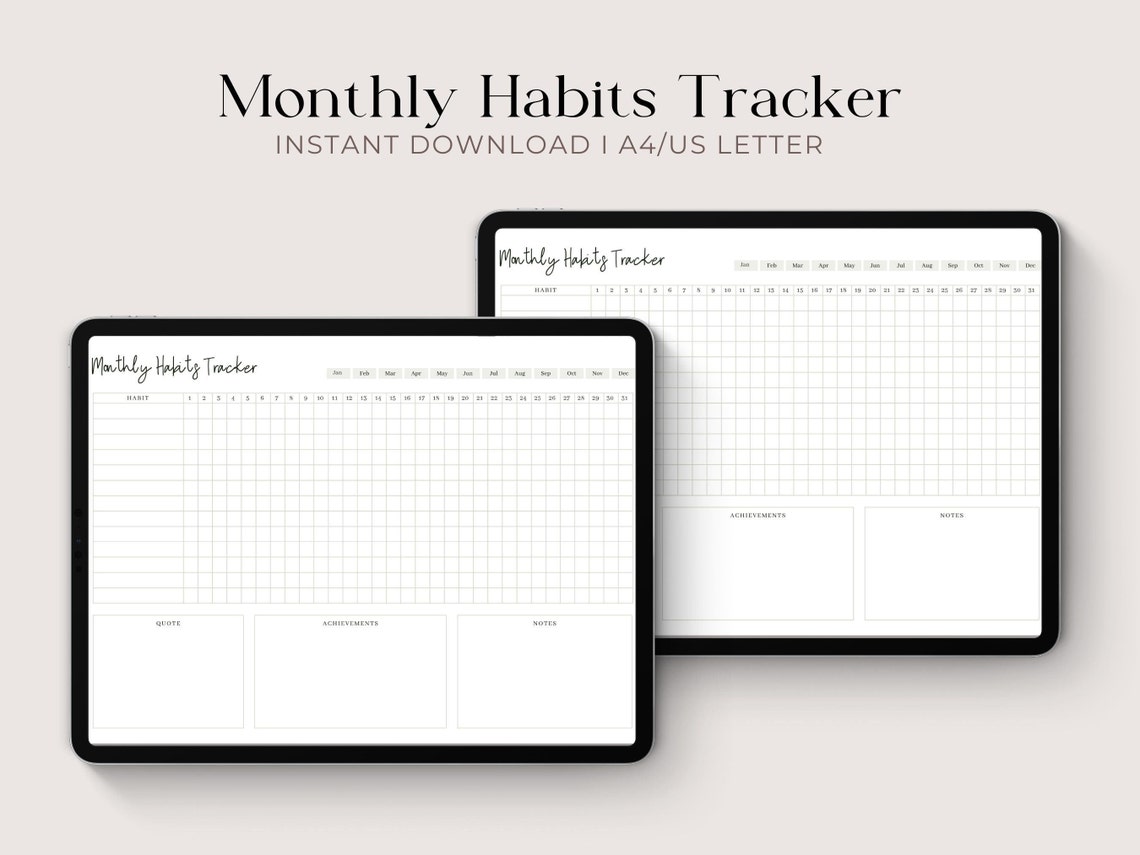 Monthly Habits Tracker I Printable Habit Tracker I Habit Etsy