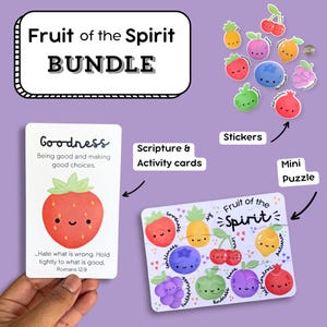 Bibelaktivitätspaket, Frucht des Geistes Bibelarbeit, Aufkleberpaket, Mini-Puzzle, Kinderbibelarbeit, Sonntagsschule, christliche Hausschule